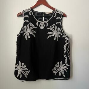 Soft Surroundings Bernita Linen Blend Black Embroidered Tank Top